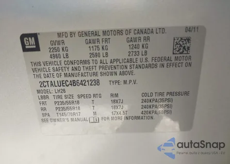 2011 GMC Terrain Slt-1 from USA, damaged, VIN 2CTALUEC4B6421238